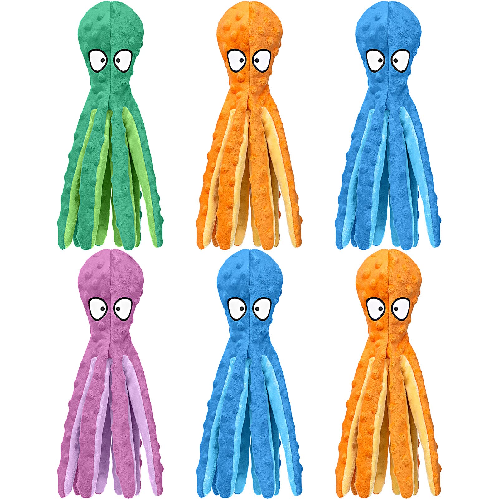 Vinsot 6 Pack Dog Squeaky Toys Octopus No Stuffing Crinkle Plush Dog Toys Durable Interactive Cute Chew Toys for Puppy (Colorful)