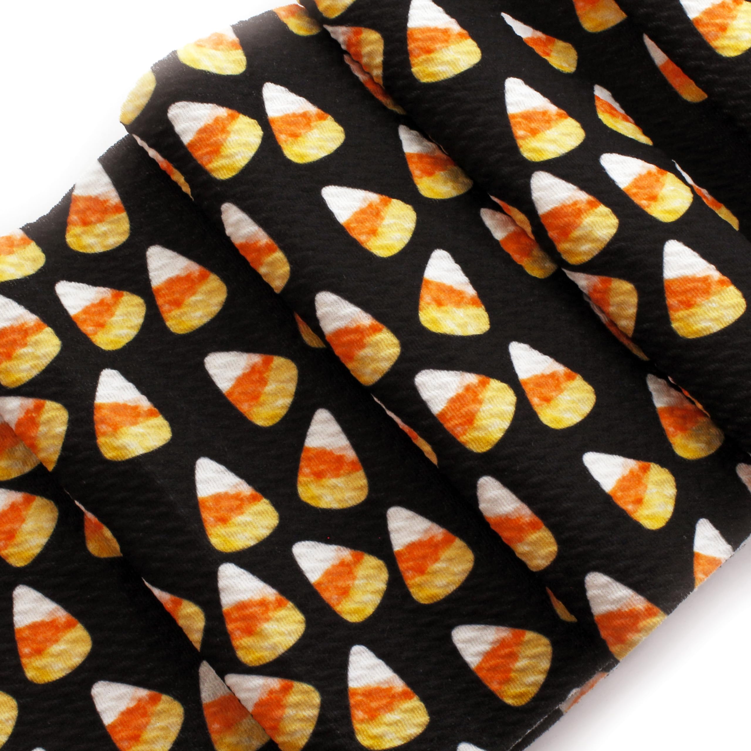 Halloween Candy Corn Printed Liverpool Bullet Fabric Textured Knit 4 Way Stretch - 6" Strip