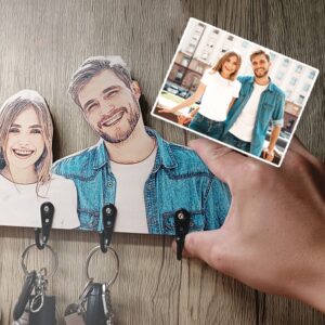 JINLIN Presonalized Photo Key Hooks for Wall Custom Wood Keychain Holder Wall Hanging Key Racks Organizer Home Decor for Wall Wedding Housewarming Gift