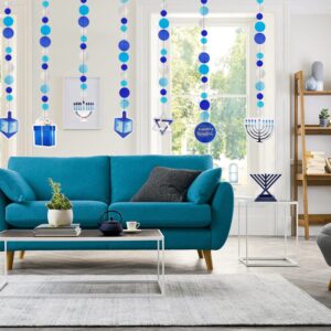 The Dreidel Company Hanukkah Swirl Decorations, Circle Designs, Includes 12 Swirls with Foil Hanukkah Cutouts 24" and Swirls Alone Hang 18" (Single)