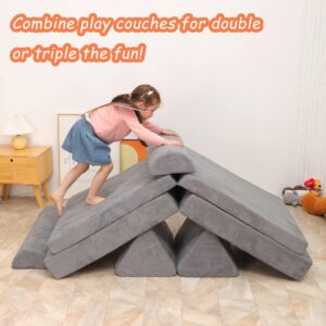 Betterhood Play Couch Sofa for Kids Large Size, Modular Kids Play Couch, Kids Couch Building Fort for Playroom Bedroom, Children Convertible Foam Cushion Couch for Boys and Girls, Grey