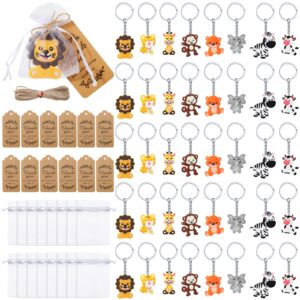 hydren 48 set safari party favors for guests jungle animal keychains gifts bulk thank you tags with organza bags for baby shower souvenirs zoo birthday party gifts