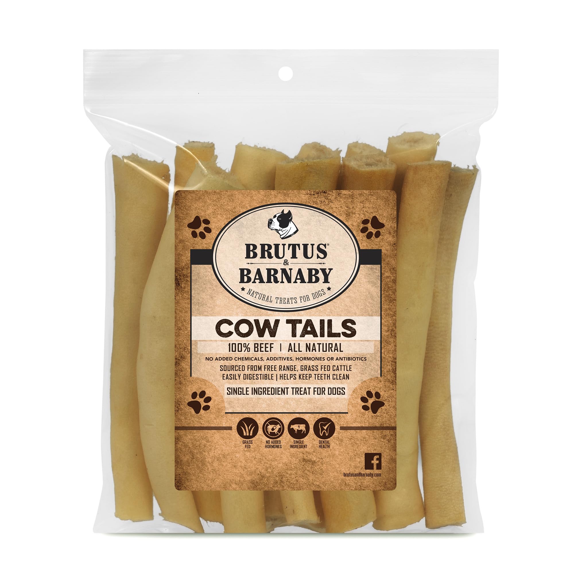 BRUTUS & BARNABY 100% Natural Cow Tails Dog Treat - Our Healthy Cow Tails for Dogs are Easy to Digest, Chemical & Hormone Free - Thick & Hearty Chew, Great Rawhide Alternative for Small Or Large Dogs