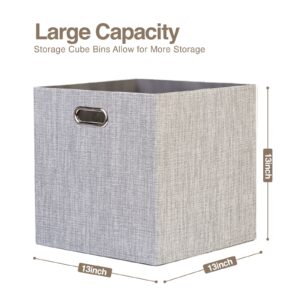 Jermichoc Cube Storage Bins 13x13inch - 4 Set Collapsible Linen Fabric Organizer Storage Bin with Dual Metal Handles for Organizing Closet, Clothes, Toys(Silver Grey)