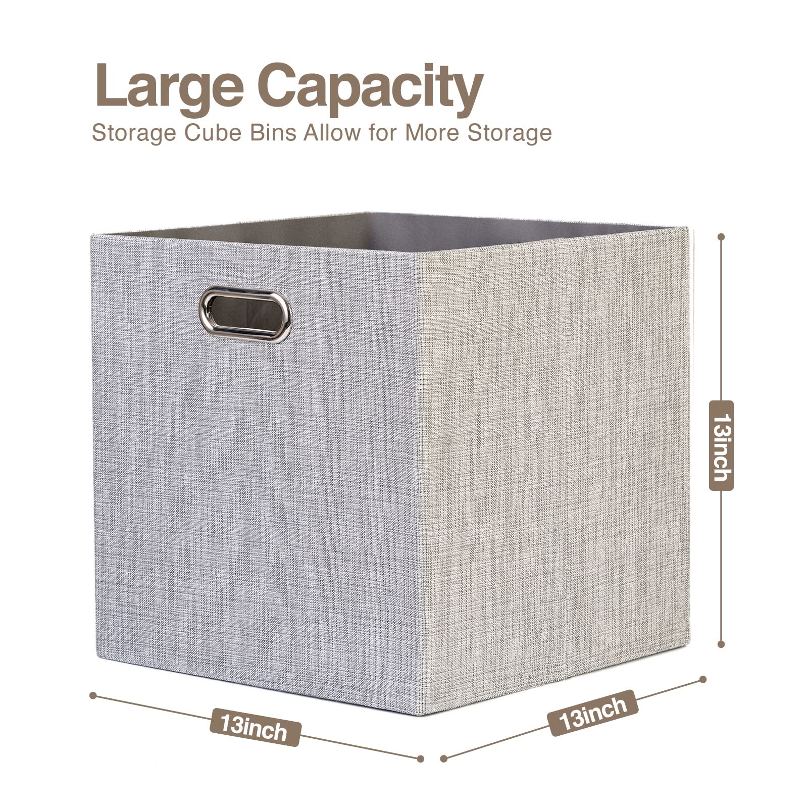 Jermichoc Cube Storage Bins 13x13inch - 4 Set Collapsible Linen Fabric Organizer Storage Bin with Dual Metal Handles for Organizing Closet, Clothes, Toys(Silver Grey)