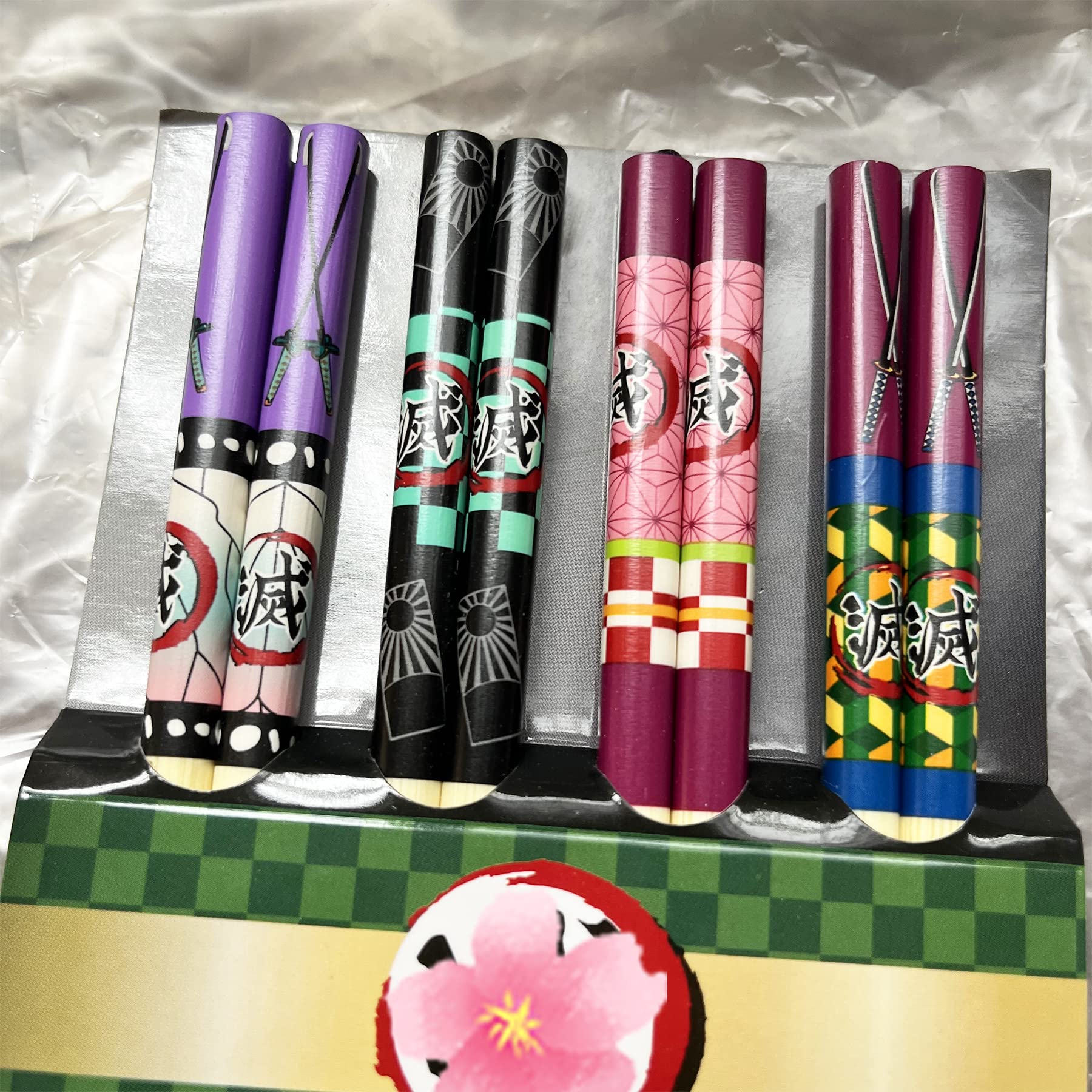 coywzca Anime Chopsticks 4 pairs Cute Wooden Chopsticks Color Chopsticks Anime Merch (demon J chopsticks)