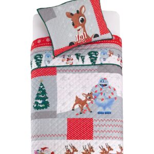 Franco Rudolph The Red Nose Reindeer Holiday Bedding Super Soft Pillow Sham and Quilt Set, Full/Queen Size 88" x 92", (100% Officially Licensed Product)