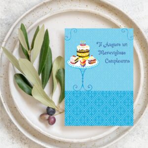 Designer Greetings Italian Language Happy Birthday Cards, Fun Colorful Cake Pastries Design (Pack of 6 Cards with Blue Envelopes / 6 biglietti di auguri e buste)