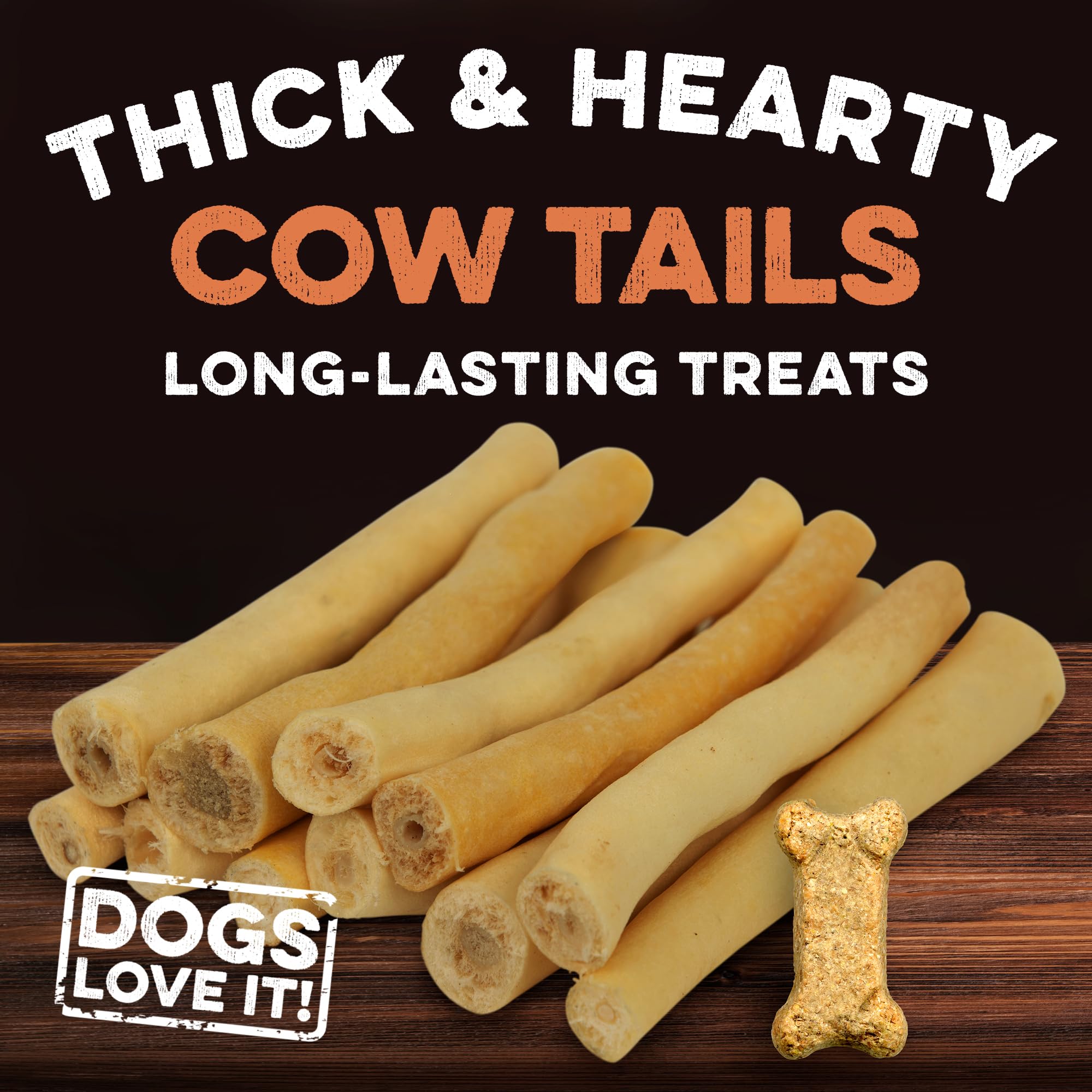 BRUTUS & BARNABY 100% Natural Cow Tails Dog Treat - Our Healthy Cow Tails for Dogs are Easy to Digest, Chemical & Hormone Free - Thick & Hearty Chew, Great Rawhide Alternative for Small Or Large Dogs