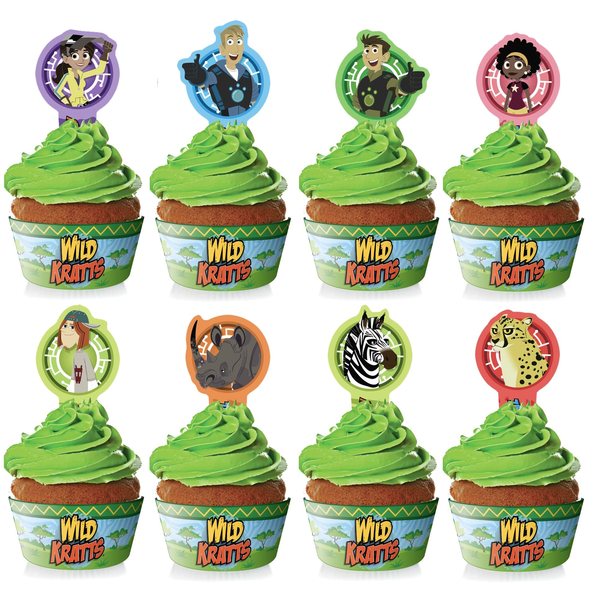 Treasures Gifted Wild Kratts 24ct Cupcake Toppers & Wrappers - Birthday Party Supplies