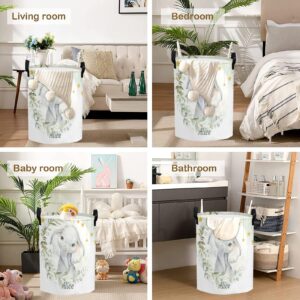 zaaprintblanket Laundry Basket Personalized Name Waterproof Foldable Laundry Hamper with Handle for Bathroom Bedroom Decor(Gold Stars Flower Elephant)