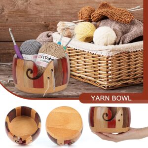 Aeelike Yarn Bowl Wooden Knitting Bowl, Handcrafted Yarn Holder Wooden Yarn Bowls for Knitting, Yarn Ball Storage Organizer Bowl - Knitting Project Bowl with Holes