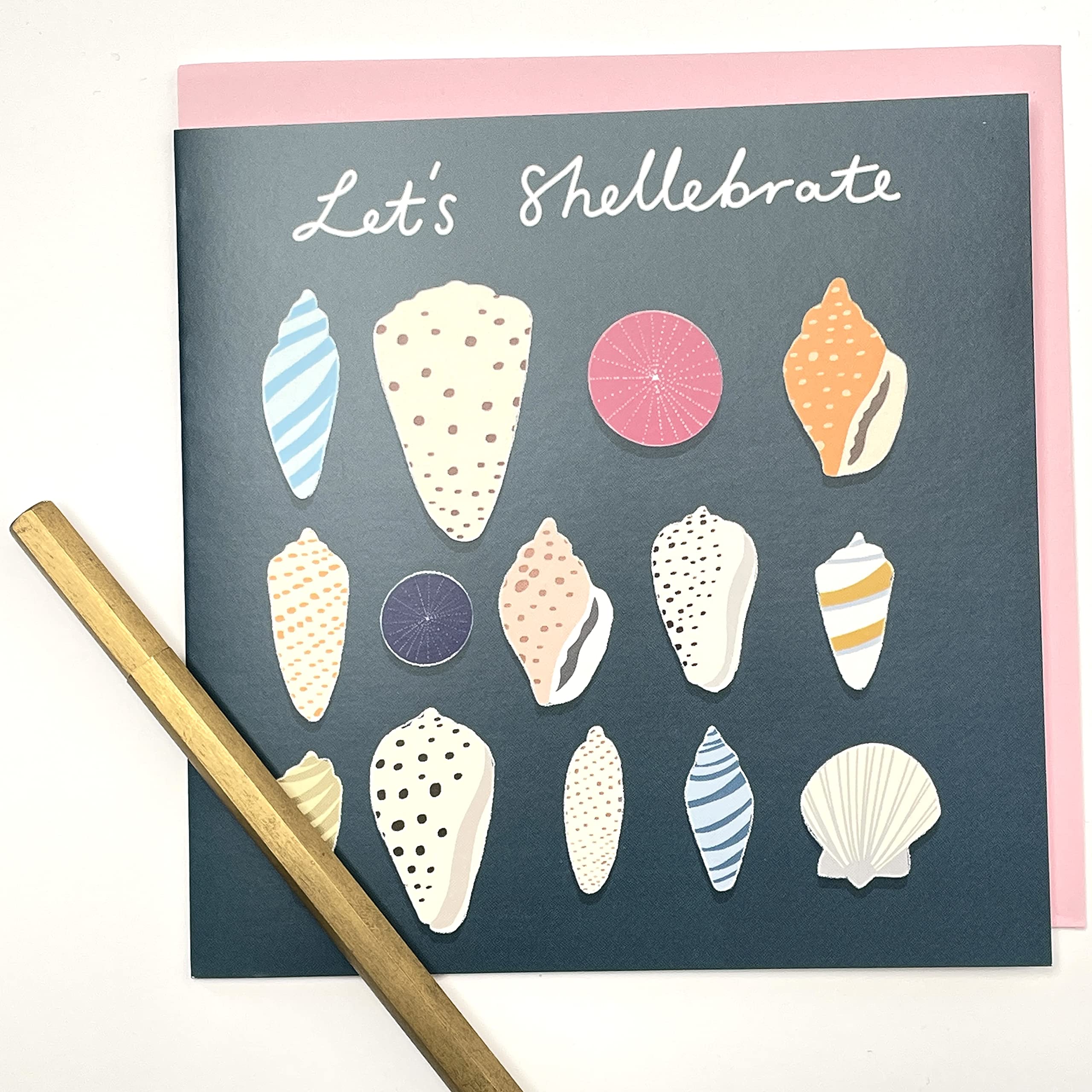 Old English Co. Let's Shellebrate Birthday Card - Fun Nautical Ocean Shell Card for Him or Her | New Job, Congratulations, New Home, Exams | Blank Inside & Envelope Included