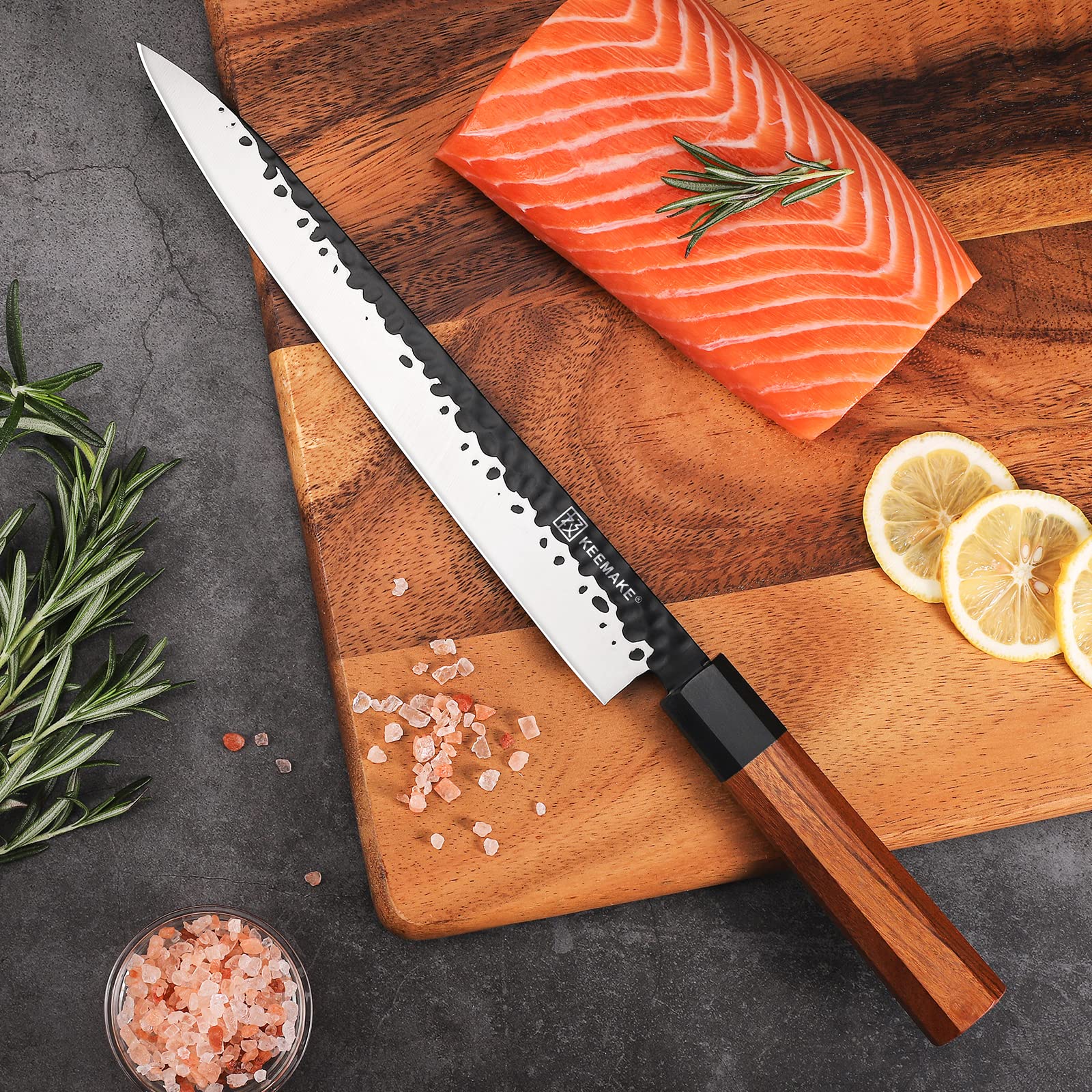 KEEMAKE Sushi Knife 10 inch, Sashimi Knife with 440C Stainless Steel Blade Yanagiba Knife, Japanese Sushi Knife with G10 Bolster and Octagonal Rosewood Handle Carving Knife with Gift Box