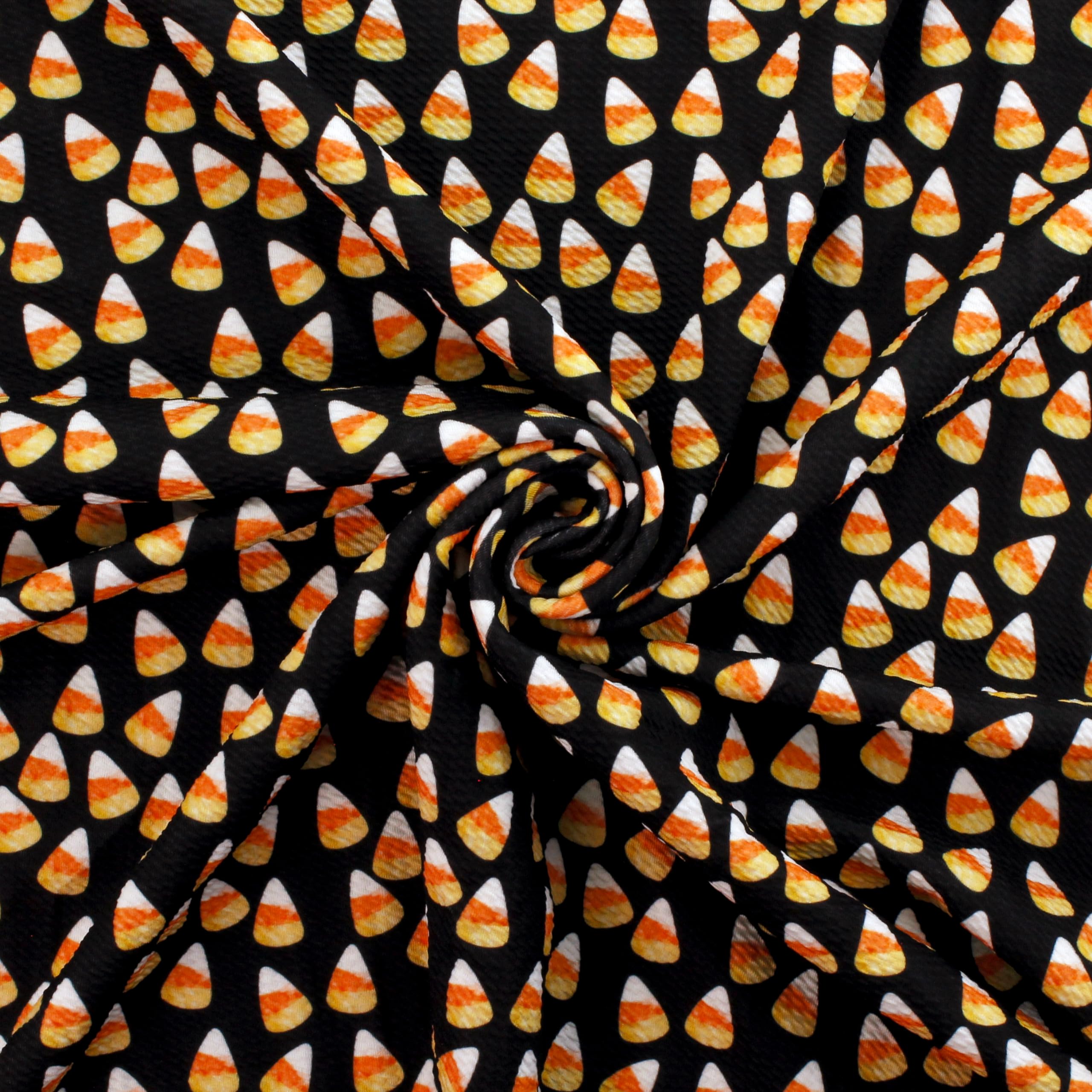 Halloween Candy Corn Printed Liverpool Bullet Fabric Textured Knit 4 Way Stretch - 6" Strip