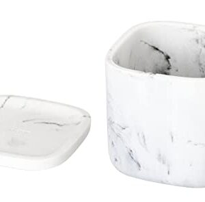 Vigar Zense Collection White Marble Square Toiletries Container Box with Lid, Holder for Cotton Balls and Hair Accessories, for Modern Luxury Bathroom and Bedroom, Fine Polyresin Stone