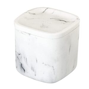 Vigar Zense Collection White Marble Square Toiletries Container Box with Lid, Holder for Cotton Balls and Hair Accessories, for Modern Luxury Bathroom and Bedroom, Fine Polyresin Stone