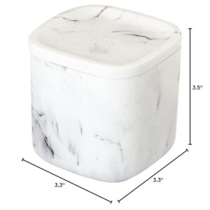 Vigar Zense Collection White Marble Square Toiletries Container Box with Lid, Holder for Cotton Balls and Hair Accessories, for Modern Luxury Bathroom and Bedroom, Fine Polyresin Stone