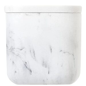 Vigar Zense Collection White Marble Square Toiletries Container Box with Lid, Holder for Cotton Balls and Hair Accessories, for Modern Luxury Bathroom and Bedroom, Fine Polyresin Stone