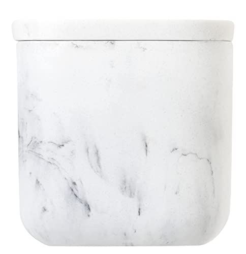 Vigar Zense Collection White Marble Square Toiletries Container Box with Lid, Holder for Cotton Balls and Hair Accessories, for Modern Luxury Bathroom and Bedroom, Fine Polyresin Stone