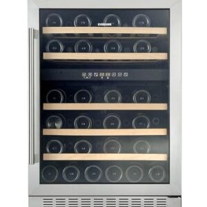 Everdure 46 Bottle Luxury Wine Cooler & Beverage Refrigerator, Built in or Free-Standing, Dual Zone, Stainless Steel with Reversible Glass Door, Beech Wood Shelves and LED Display Touchpad