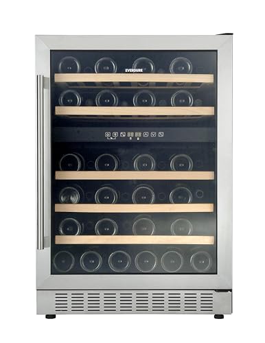 Everdure 46 Bottle Luxury Wine Cooler & Beverage Refrigerator, Built in or Free-Standing, Dual Zone, Stainless Steel with Reversible Glass Door, Beech Wood Shelves and LED Display Touchpad