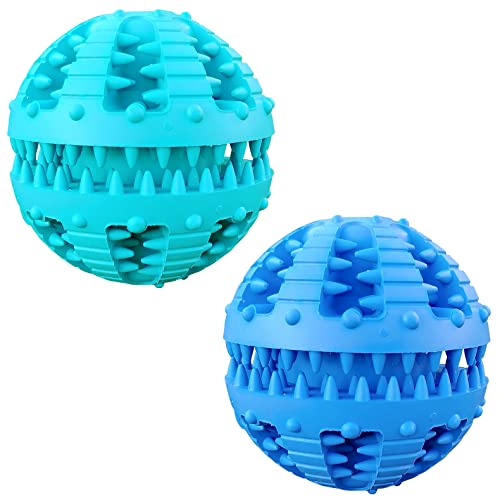 MMSGA 2 Pcs Dog Toy Teeth Ball,Dog Puzzle Toy,Treat Dispensing Dog Toys,Non Toxic Tear Resistant Natural Rubber Toy Ball for Pet Teeth Cleaning/Chewing/Playing/Training (Blue+Blue, 2.36in)