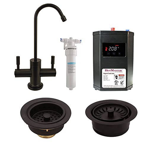 Westbrass CO149-12 Contemporary 10" 2-Lever Handle Hot and Cold Water Dispenser Faucet Kit with Heating Tank, Filter, Kitchen Sink Strainer & Disposal Trim Set, Oil Rubbed Bronze