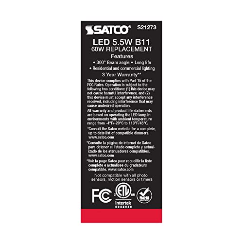 Satco S21273 5.5B11/LED/927/CL/120V/E12-6 Pack