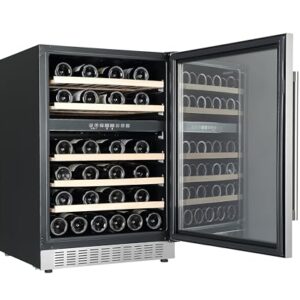 Everdure 46 Bottle Luxury Wine Cooler & Beverage Refrigerator, Built in or Free-Standing, Dual Zone, Stainless Steel with Reversible Glass Door, Beech Wood Shelves and LED Display Touchpad