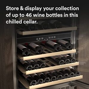 Everdure 46 Bottle Luxury Wine Cooler & Beverage Refrigerator, Built in or Free-Standing, Dual Zone, Stainless Steel with Reversible Glass Door, Beech Wood Shelves and LED Display Touchpad