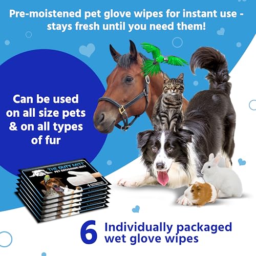 6 Hypoallergenic Pet Grooming Cleaning Wet Wipes Mitt - No Water or Shampoo Needed, Deoderizing, Conditioning, Mouisturing, Fresh, Pet Supplies No Mess Mitts - UNSCENTED