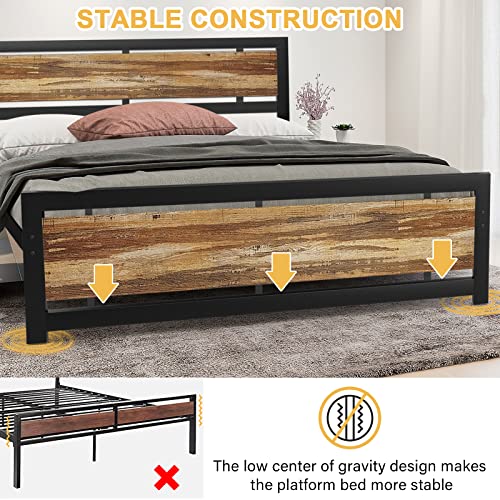 Pliwier Bed Frame with Headboard and Footboard, 13 Heavy Duty Bed Slats, 16 Sturdy Legs Support, No Box Spring Needed, Noise Free, Easy Assembly