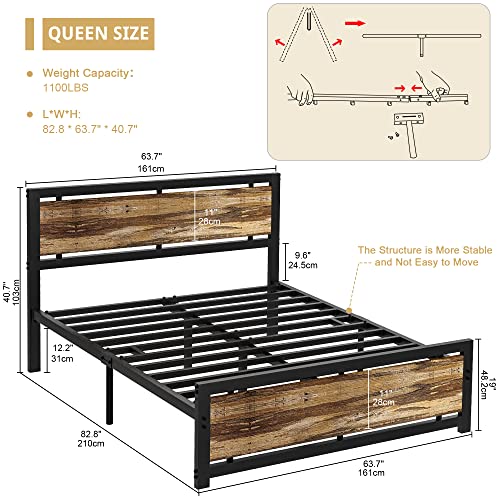 Pliwier Bed Frame with Headboard and Footboard, 13 Heavy Duty Bed Slats, 16 Sturdy Legs Support, No Box Spring Needed, Noise Free, Easy Assembly