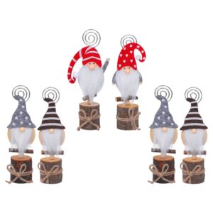 fomiyes christmas decor 6pcs christmas gnomes photo holders, christmas table number place holders, wooden base name cards stands, notepads stand for christmas party favors wood decor