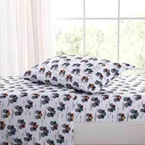 Poppy & Fritz Kids, Queen Sheet Set, Stain Resistant Kids Bedding, Soft & Cozy Toddler Bedding Set (Trucks Grey, Queen)