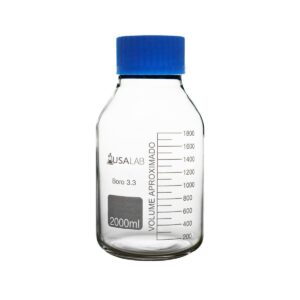 USA LAB 12 Pieces 2000 ML Round Wide Mouth Media Bottle with GL80 Screw Cap, Clear 3.3 Borosilicate Glass Bottles for Scientific Solution Storage, Multi Purpose Science Labs Solvent Container