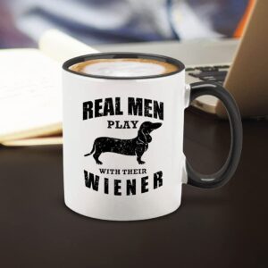 shop4ever Real Men Play with their Wiener Ceramic Coffee Mug Tea Cup, Funny Dachshund Weiner Dog Dad Gift 11 oz. (Black Handle)