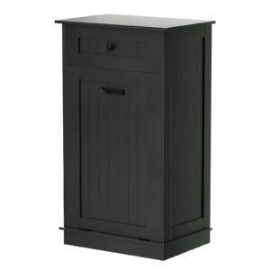 Visiblesser 10 Gallons Tilt Out Trash Bin Cabinet, Wooden Garbage Can Cabinet for Kitchen, Tilt Out Laundry Hamper Cabinet, Dog Proof Trash Cabinet Can Free Standing Holder, Black