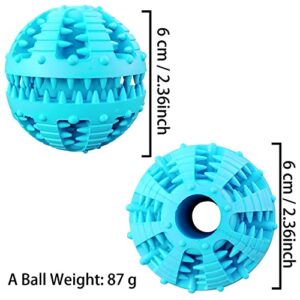 MMSGA 2 Pcs Dog Toy Teeth Ball,Dog Puzzle Toy,Treat Dispensing Dog Toys,Non Toxic Tear Resistant Natural Rubber Toy Ball for Pet Teeth Cleaning/Chewing/Playing/Training (Blue+Blue, 2.36in)