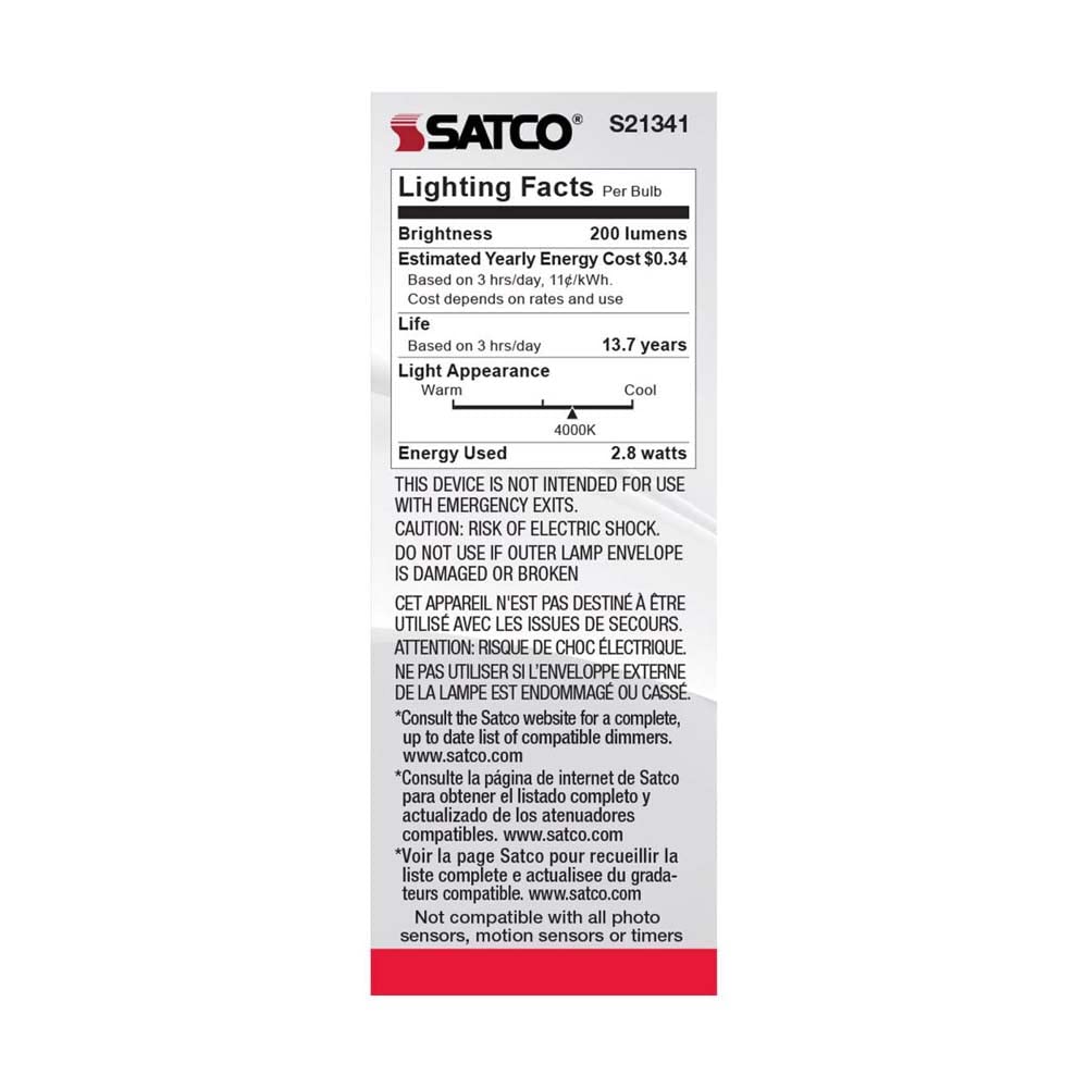 Satco S21341 2.8T6/LED/CL/940/120V/E12-6 Pack