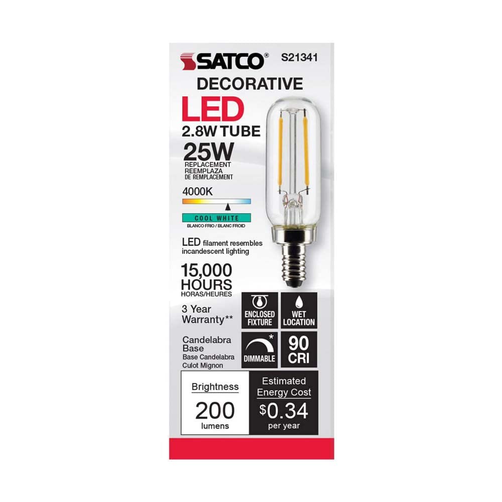 Satco S21341 2.8T6/LED/CL/940/120V/E12-6 Pack