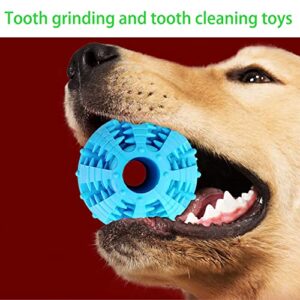 MMSGA 2 Pcs Dog Toy Teeth Ball,Dog Puzzle Toy,Treat Dispensing Dog Toys,Non Toxic Tear Resistant Natural Rubber Toy Ball for Pet Teeth Cleaning/Chewing/Playing/Training (Blue+Blue, 2.36in)