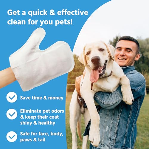 6 Hypoallergenic Pet Grooming Cleaning Wet Wipes Mitt - No Water or Shampoo Needed, Deoderizing, Conditioning, Mouisturing, Fresh, Pet Supplies No Mess Mitts - UNSCENTED