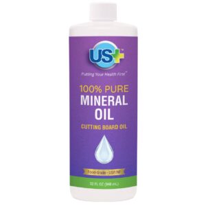 us+ 32oz 100% pure mineral oil - cutting board oil - food-grade - usp - restores & protects cutting boards, butcher blocks, countertops, steel surfaces & more