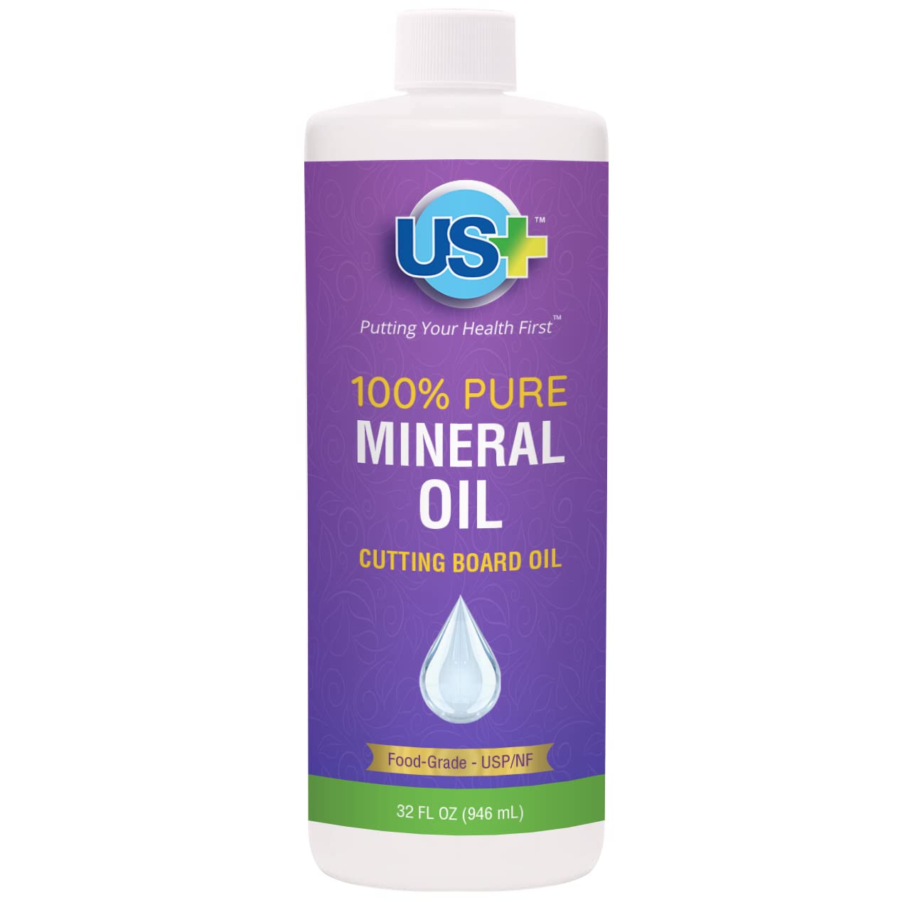 US+ 32oz 100% Pure Mineral Oil - Cutting Board Oil - Food-Grade - USP - Restores & Protects Cutting Boards, Butcher Blocks, Countertops, Steel Surfaces & More