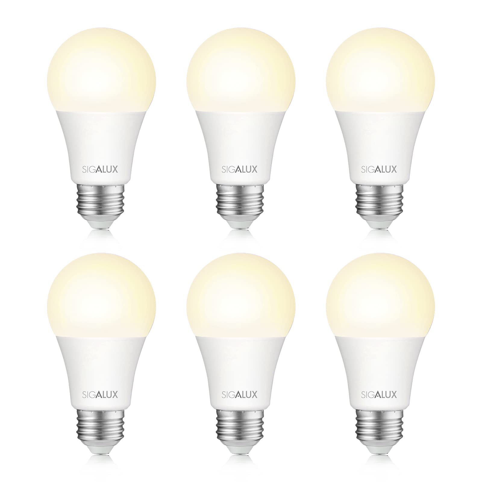 Sigalux LED Light Bulbs 100 Watt Equivalent Standard Warm Light Bulbs 2700K Soft White, Non-Dimmable A19 Nature Energy Saving 13W E26 Medium Base Bulb, High Brightness 1500 Lumens, UL Listed, 6 Packs