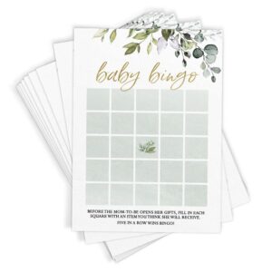 Printed Party Baby Shower Games for Boy or Girl – 4 Games and Activities, Botanical Greenery Theme, 30 Guests