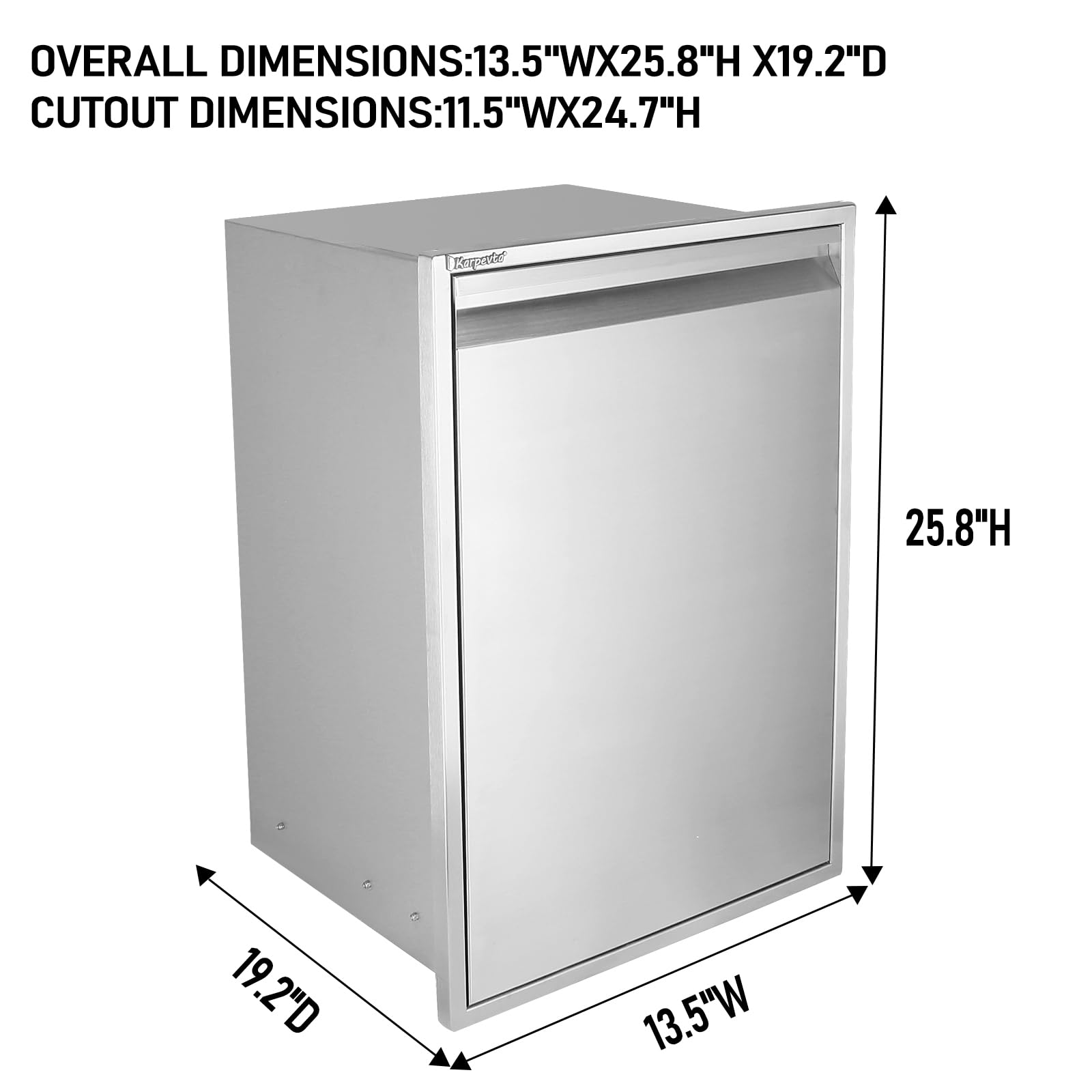 Karpevta Built-in Outdoor Kitchen Trash Drawer W13.6XH26XD19 Inch Outdoor Kitchen Drawers Stainless Steel Flush Mount Roll Out Trash Drawer Storage for Propane Tank or Trash Can