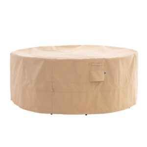 wj-x3 round patio furniture cover, 62" d x 31" h, waterproof, uv resistant, anti-fading outdoor cover for round dining table and chairs set, beige